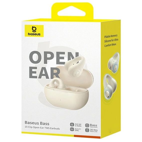 Бездротові TWS навушники Baseus OS Bass 15 Clip Open-Ear (A00079500) Stellar White | Зображення 6