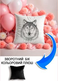 Подушка плюшева Мерч Крафт Дизайн з принтом вовки 2 чорний плюш квадратна 33х33 см