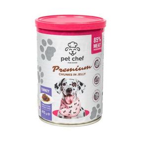 Вологий корм для дорослих собак Pet Chef, шматочки в желе з індичкою. 415 г