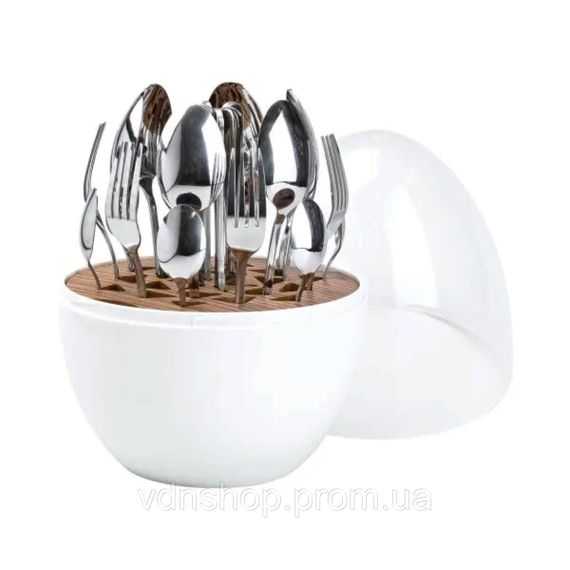 Набор столовых приборов на 6 персон из нержавеющей стали 24 штуки с подставкой Яйцо Белый HP7889