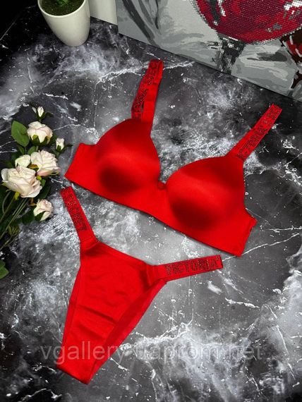 Комплект жіночої нижньої білизни Victoria`s Secret (бюстгальтер + трусики) Червоний | Зображення 2