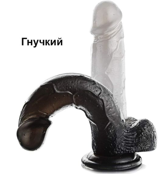 Реалистичный фаллоимитатор черного цвета с мошонкой на присоске 22 см | Зображення 3