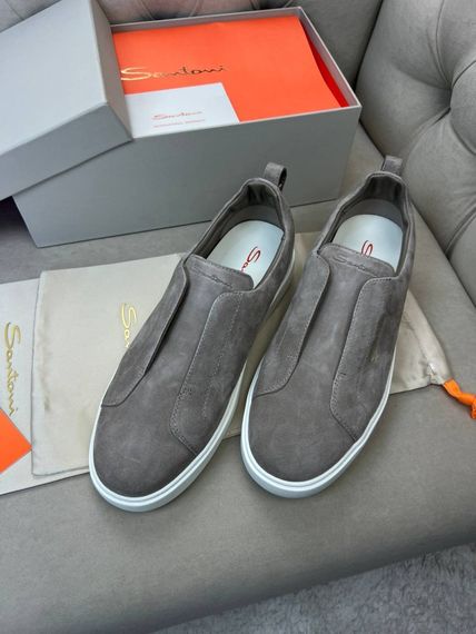 Сліпони Santoni без шнурівки чоловічі замшеві  сірі ob423 | Зображення 6