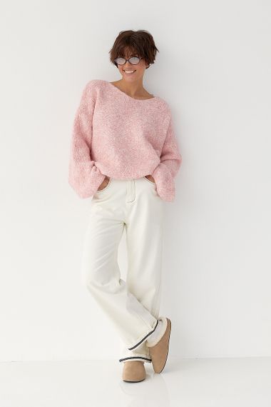 В’язаний жіночий джемпер з рукавами-ліхтариками - пудра цвет, ONE SIZE (є розміри) | Зображення 2