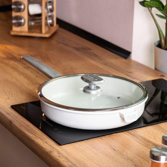 Алюмінієва сковорода з керамічним покриттям антипригарним 3,2 л Ø 28 см біла MGC | Зображення 4