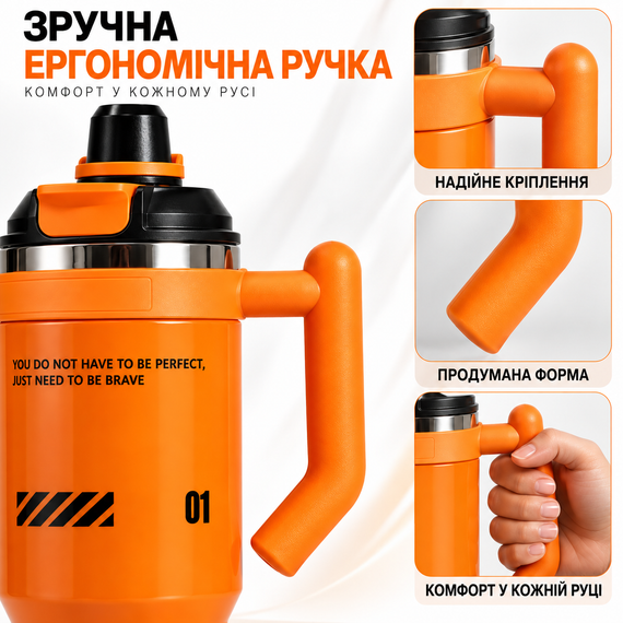Термокружка 1 л з трубочкою та ручкою, нержавіюча сталь 316, вакуумна, для авто, спорту та подорожей | Зображення 3