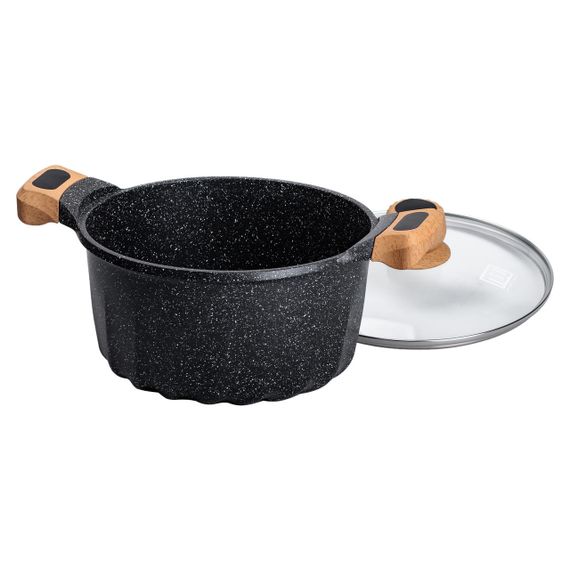 Алюмінієва каструля об'ємом 5 літрів з кришкою Ø 24 см з мармуровим антипригарним покриттям MGC чорна HP-4-433B | Зображення 2