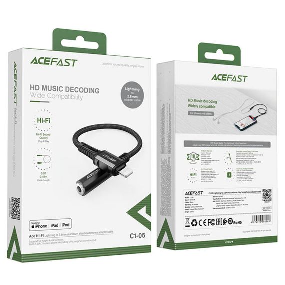 Кабель ACEFAST C1-05 Lightning to 3.5mm aluminum alloy headphones adapter cable Black | Зображення 3
