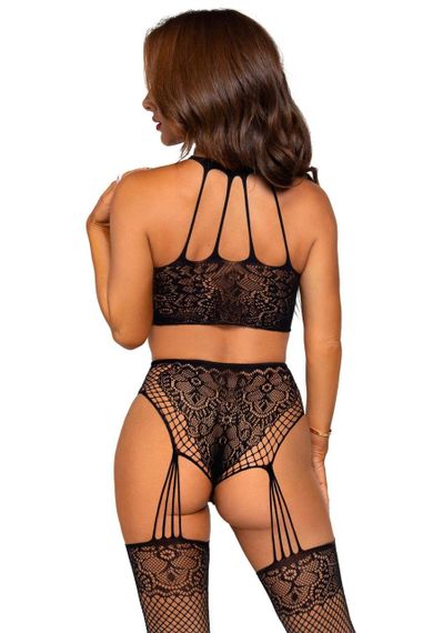 Еротичний комплект Leg Avenue Crop top and garter panty Black, топ, трусики з доступом, панчохи Sex Aura | Зображення 2