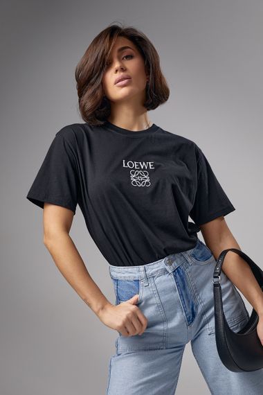 Трикотажная женская футболка с надписью Loewe - черный цвет, L (есть размеры)