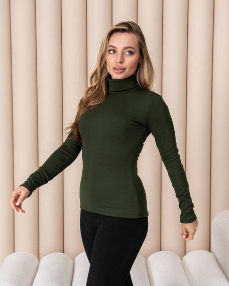 Жіноча тепла водолазка-гольф напівшерсть на термофлісі колір хакі розмір 50 DM09.09