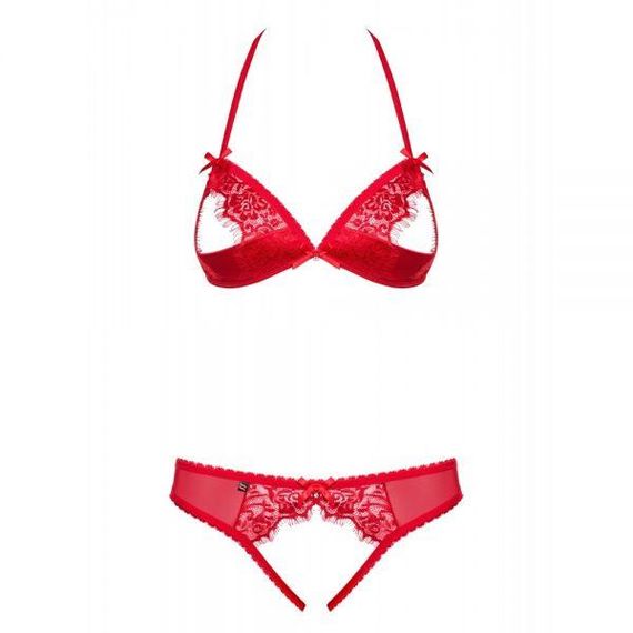 Комплект белья кружевной с открытым доступом и грудью Obsessive 870, красный, S/M sexstyle | Зображення 4