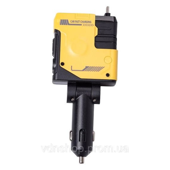 Автомобільний зарядний пристрій MECHA з висувними кабелями та портами USB/Type-C Жовтий HP-A1Y | Зображення 5