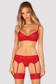 Комплект с поясом Obsessive Ingridia garter belt set Красный XL/2XL