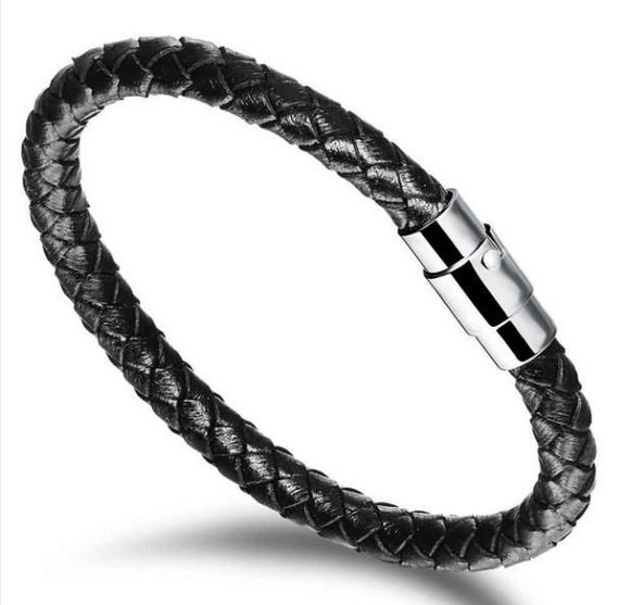 Мужской кожаный браслет Primo Collar с магнитной застежкой - Black