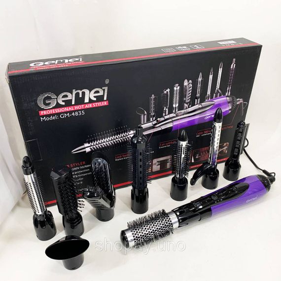 Фен гребінець для укладання волосся Gemei GM-4835 10 в 1, Мультистайлер з насадками MN-33 | Зображення 8