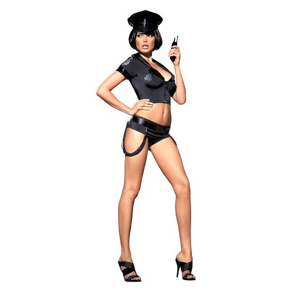 Еротичний костюм поліцейського Obsessive Police set S/M, black, топ, шорти, кепка, пояс, портупея | Зображення 1