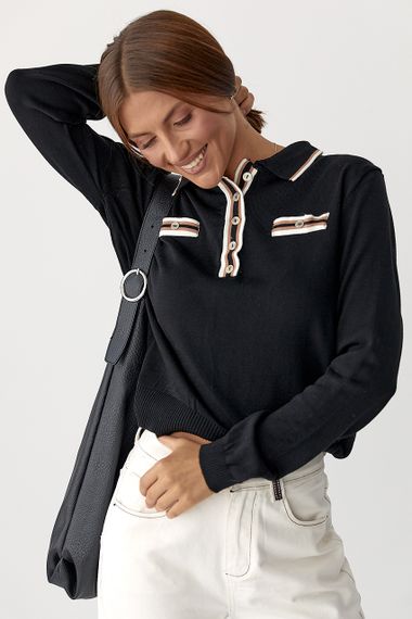 Кофта-поло з імітованими кишенями - чорний цвет, ONE SIZE (є розміри)