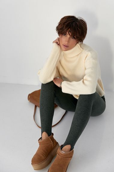 Базовий теплий гольф у рубчик - кремовий цвет, ONE SIZE (є розміри) | Зображення 2