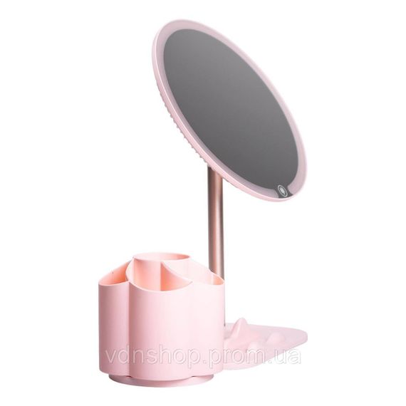 Зеркало для макияжа с подсветкой круглое настольное Ø21 см с подставкой Розовое HP-10-9AP | Зображення 2
