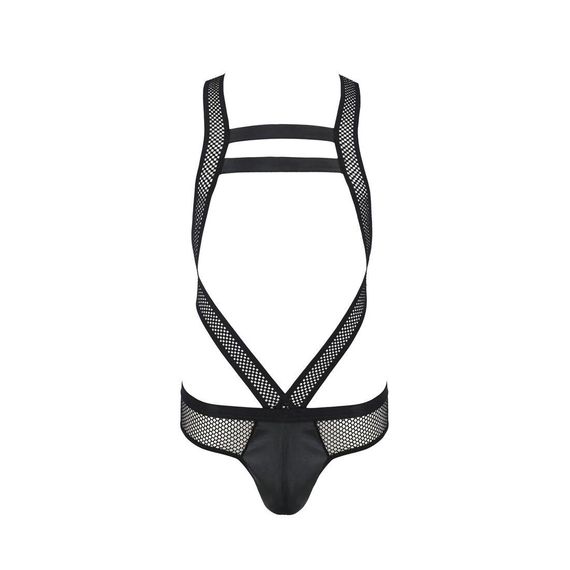 Чоловіче еротичне сітчасте боді Passion Victor XXL/XXXL, чорне, екошкіра, сітка | Зображення 4