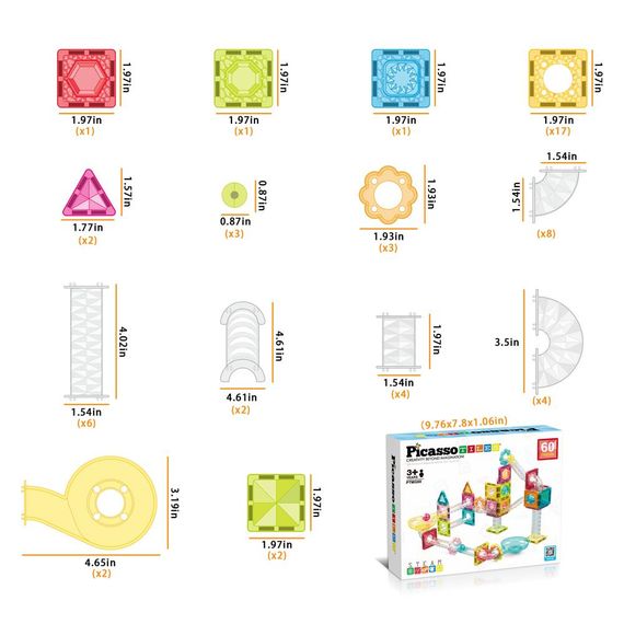 Конструктор магнітний MINI DIAMOND MARBLE RUN TRACK SET PTMG60/28299 PICASSO TILES, 60 деталей, у коробці | Зображення 3