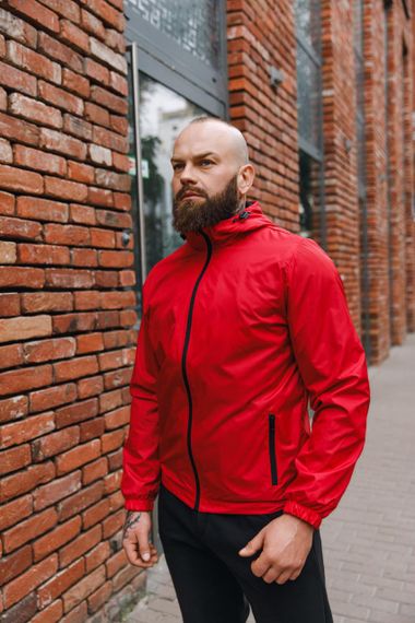 Мужская ветровка на молнии с капюшоном подкладка сетка цвет красный, размер L  BD0024 | Зображення 3