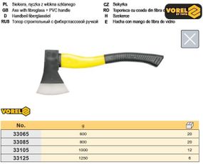 Сокира ручка фіберглас 600г TUV/GS VOREL-33065