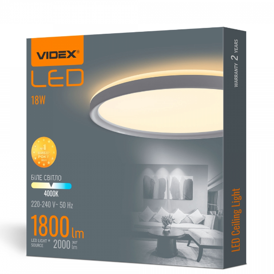 LED Світильник настінно-стельовий 18W 4000К 220V з декоративною підсвіткою білий VL-DL3R-184W Videx | Зображення 1