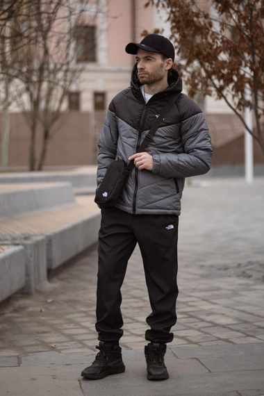 Комплект чоловічий: куртка Active TNF чорно-сіра + штани TNF чорні.  Барсетка TNF у подарунок!  (1468712685) | Зображення 1