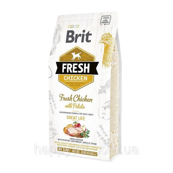 Сухой корм Brit Fresh Chicken with Potato Adult для взрослых собак, курица и картофель, 2.5 кг