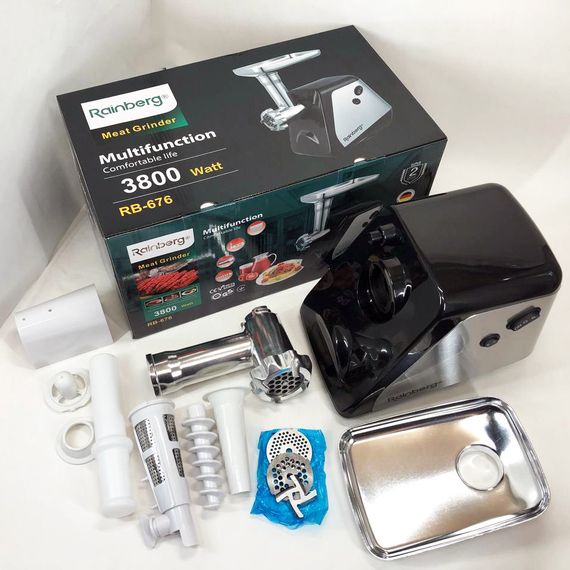 Мясорубка компактная Rainberg RB-676 3800W, Домашняя электромясорубка, Мясорубка-шинковка-терка YN-51 | Зображення 2