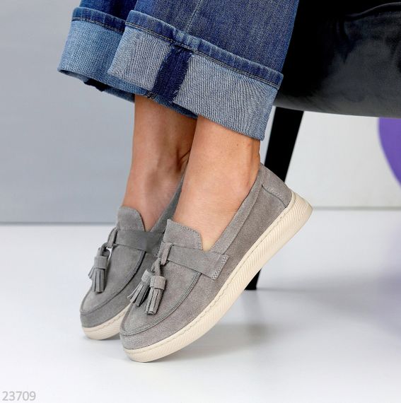 Сірі замшеві прошитие лофери натуральна замша колір на вибір | Зображення 6