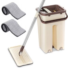 Комплект для прибирання швабра та відро 3,5л з автоматичним віджимом, Scratch Cleaning Mop, Бежевий / Швабра ледарка з відром