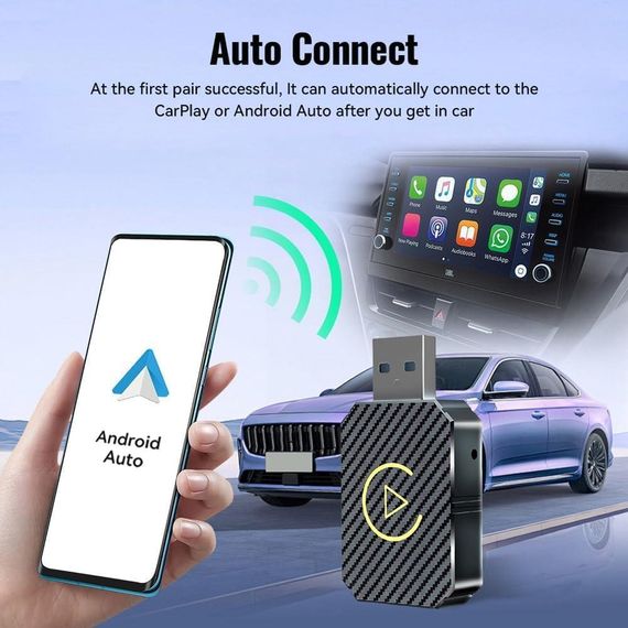 CarPlay Android Auto Беспроводной адаптер 2-в-1 с WiFi Bluetooth, Карплей для авто iOS 10+ Android 11+ USB | Зображення 3