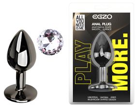 Анальная пробка с кристаллом EGZO - Dark Gray Round Plug Clear, size S Sex Aura