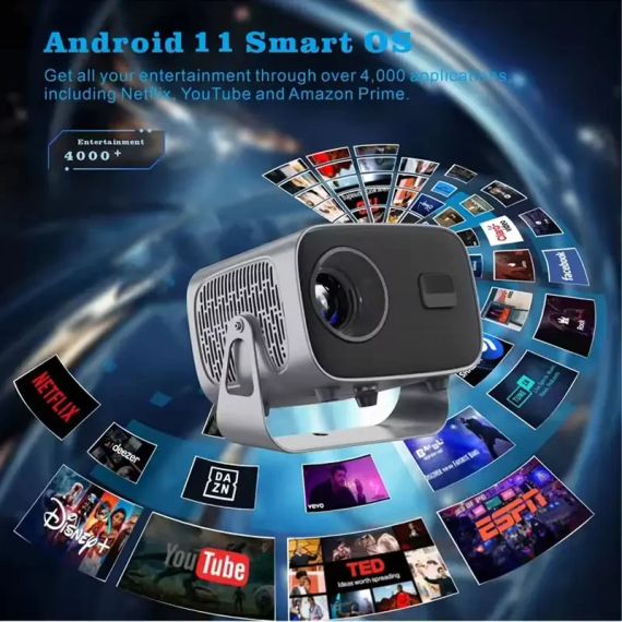 Портативний мультимедійний проєктор 4K Android A10 з Wi-Fi 2.4/5 ГГц, Bluetooth 5.2, автофокусом і автокоригцією трапеції | Зображення 7
