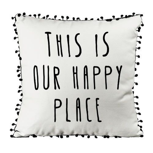 Подушка из мешковины с помпонами This is our happy place 45x45 см (45PHBP_URB003)