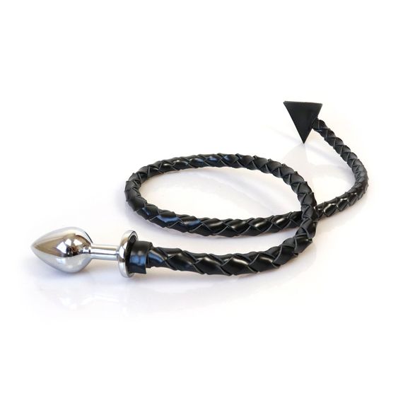 Металева анальна пробка L з диявольським хвостом Art of Sex - Succubus, екошкіра, чорний | Зображення 1