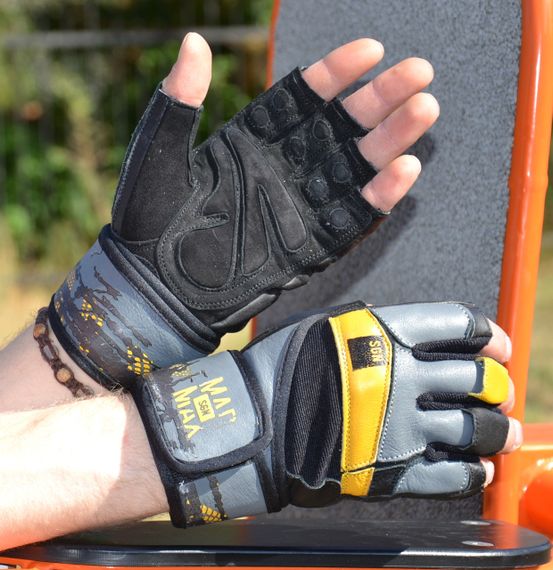 Рукавички для фітнесу MadMax MFG-880 Signature Black/Grey/Yellow S | Зображення 3