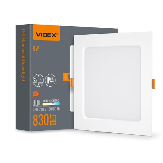 Світлодіодний світильник Back вбудований квадрат VIDEX 9W 5000K