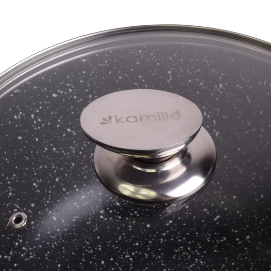 Каструля литий алюміній глибока 10л 28*20см скляна кришка а/п Black marble 4408 KAMILLE | Зображення 1