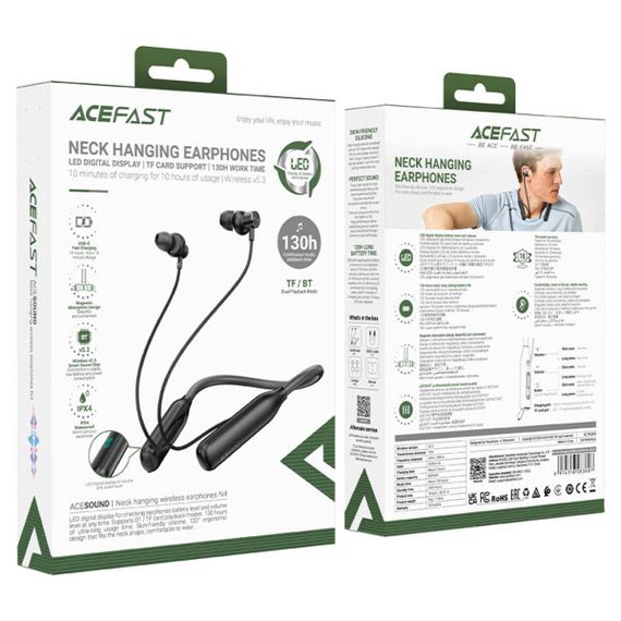 Бездротові навушники ACEFAST N4 neck hanging wireless earphones Black | Зображення 1