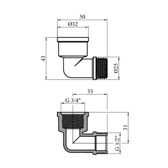 Угольник переходной усиленный LexLine 3/4"х1/2" ВЗ латунный УК0104-В | Зображення 1