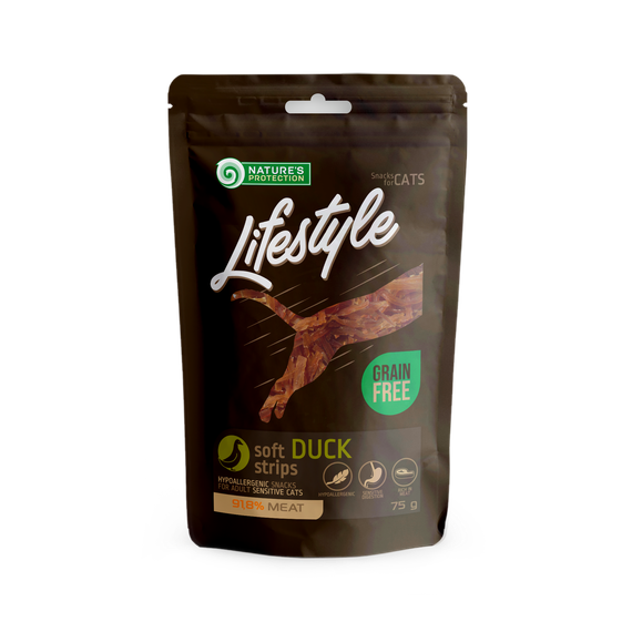 Лакомства для котов Nature's Protection Lifestyle Snack For Cats Soft Duck Strips с уткой 75 гр