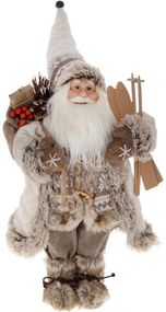 Интерьерная новогодняя фигурка Santa с подарками и лыжами 45см бежевый с коричневым