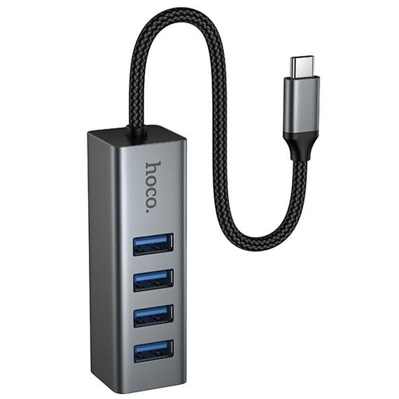Перехідник HUB Hoco HB1C 4in1 (Type-C to 4xUSB 3.0) (0.2m) Metal gray | Зображення 4