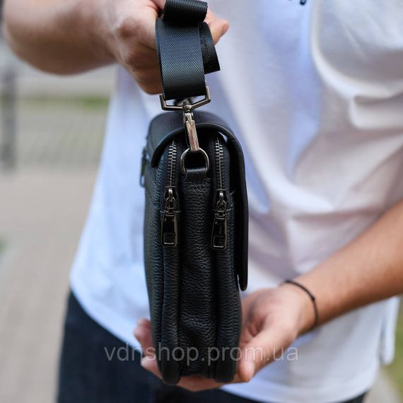 Чоловіча сумка барсетка на одне плече 17.5х22х6 , нагрудний месенджер для телефону, чорний | Зображення 8