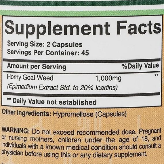 Тонизирующее средство Double Wood Horny Goat Weed 1000 mg 90 Caps | Зображення 1