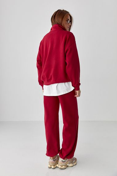 Вільний спортивний костюм зі світшотом на блискавці та прямими штанами - темно-червоний цвет, ONE SIZE (є розміри) | Зображення 1